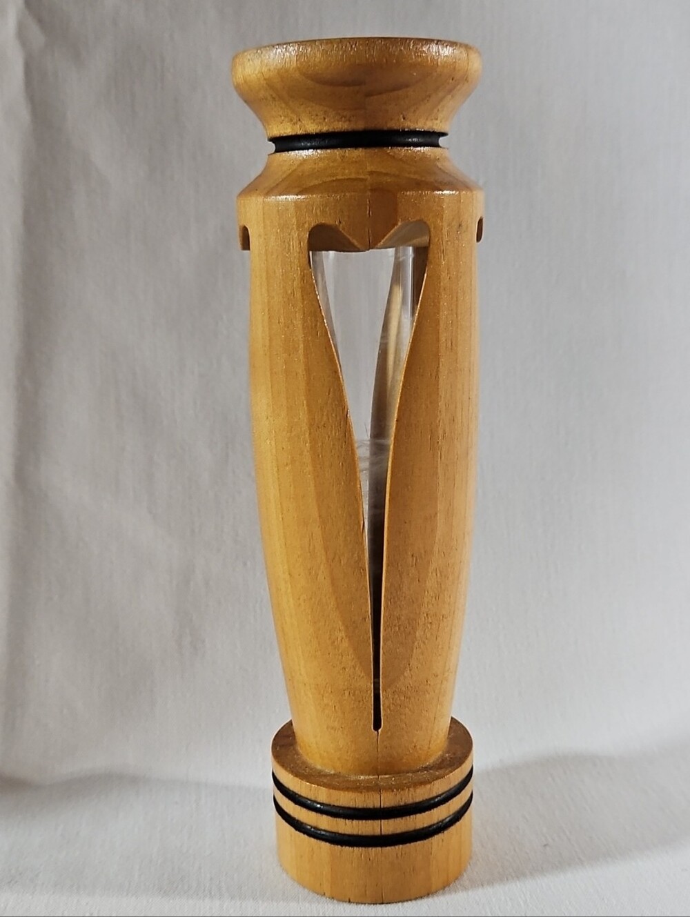 VTG Hand-Turned Inside-Out Wooden Heart Bud Vase Candle Holder w/Glass Insert
